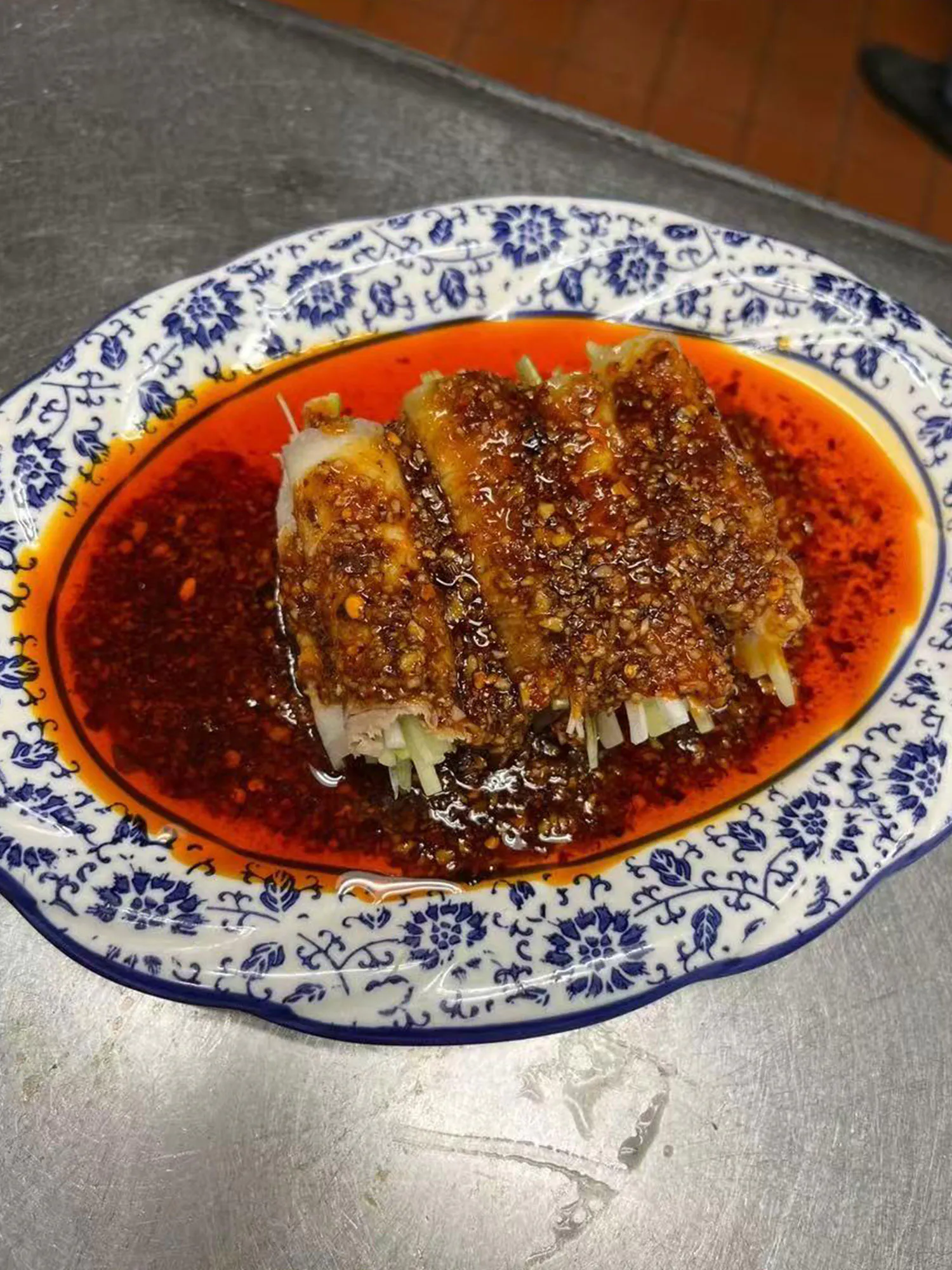 Sichuan-style pork belly rolls with chili garlic sauce and scallions at ShangWei Szechuan, a Chinese Restaurant in Bethlehem
